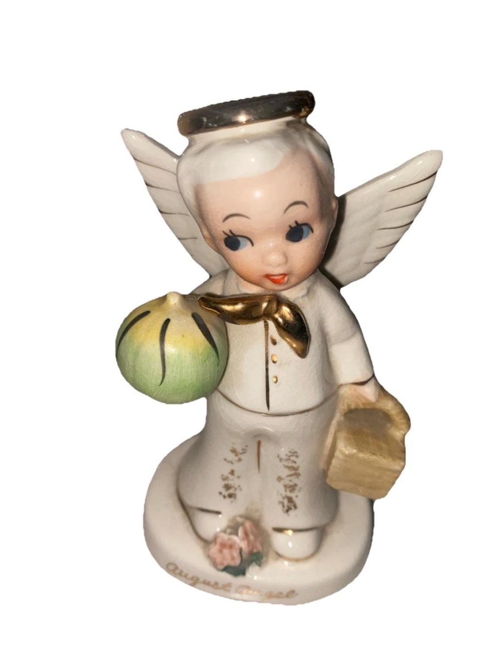 Vintage Napco August Boy Angel Figurine C1924 –1950s Japan  Watermelon, Basket‎